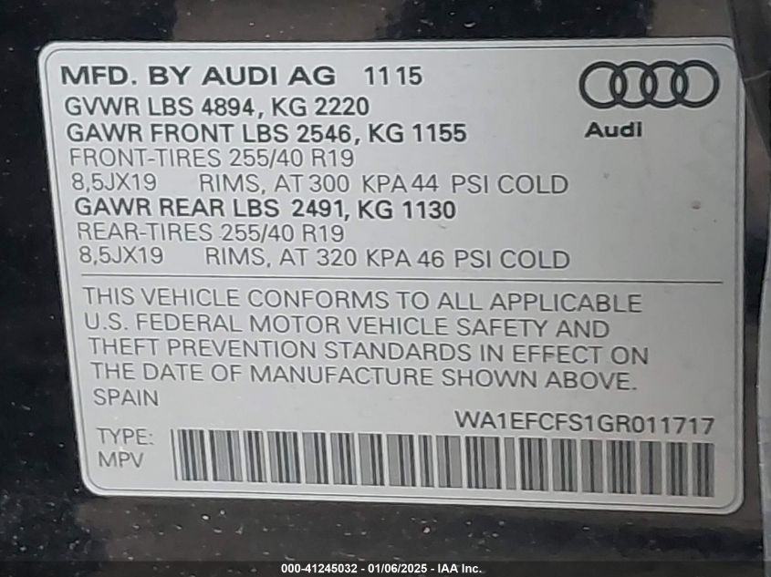 VIN WA1EFCFS1GR011717 2016 AUDI Q3 no.9