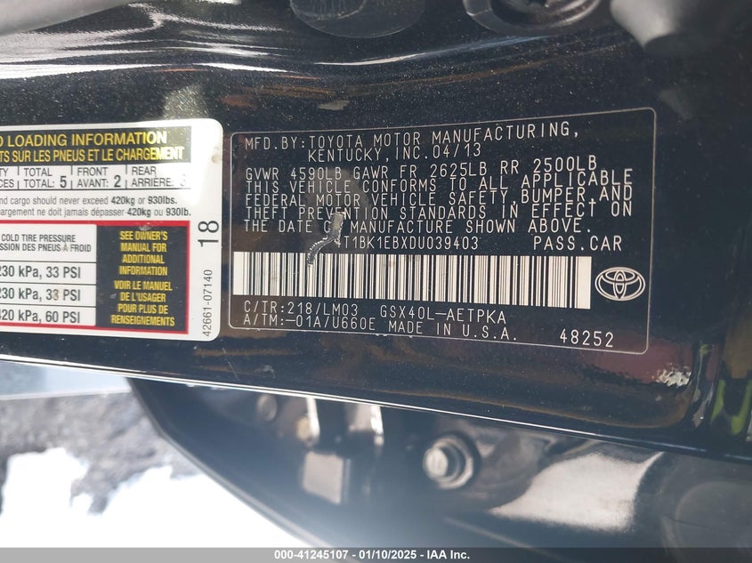 2013 TOYOTA AVALON PREMIUM/TOURING/LIMITED - 4T1BK1EBXDU039403