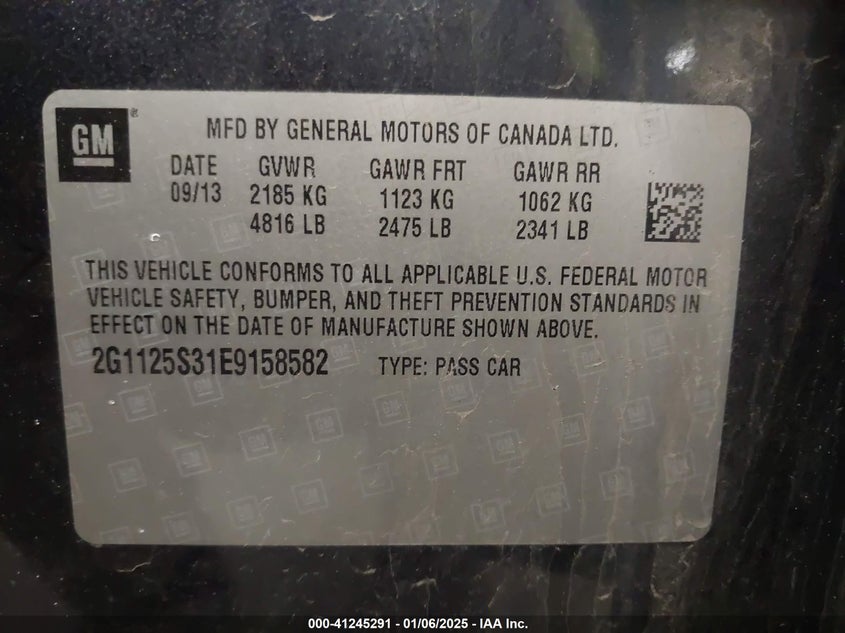 2014 CHEVROLET IMPALA VIN: 2G1125S31E9158582