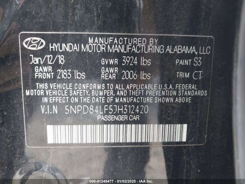 VIN 5NPD84LF5JH312420 2018 HYUNDAI ELANTRA no.9