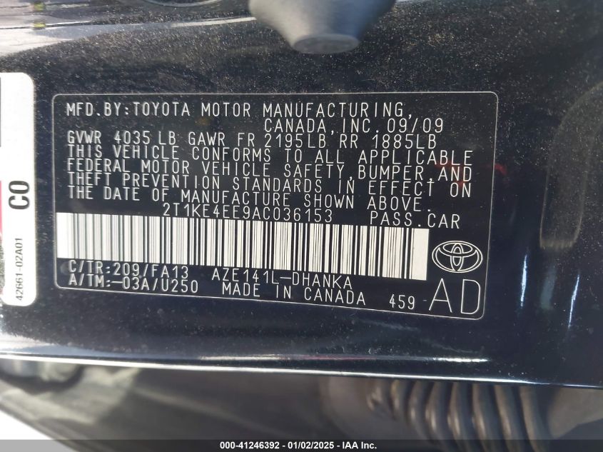 2010 Toyota Matrix S VIN: 2T1KE4EE9AC0C6153 Lot: 41246392