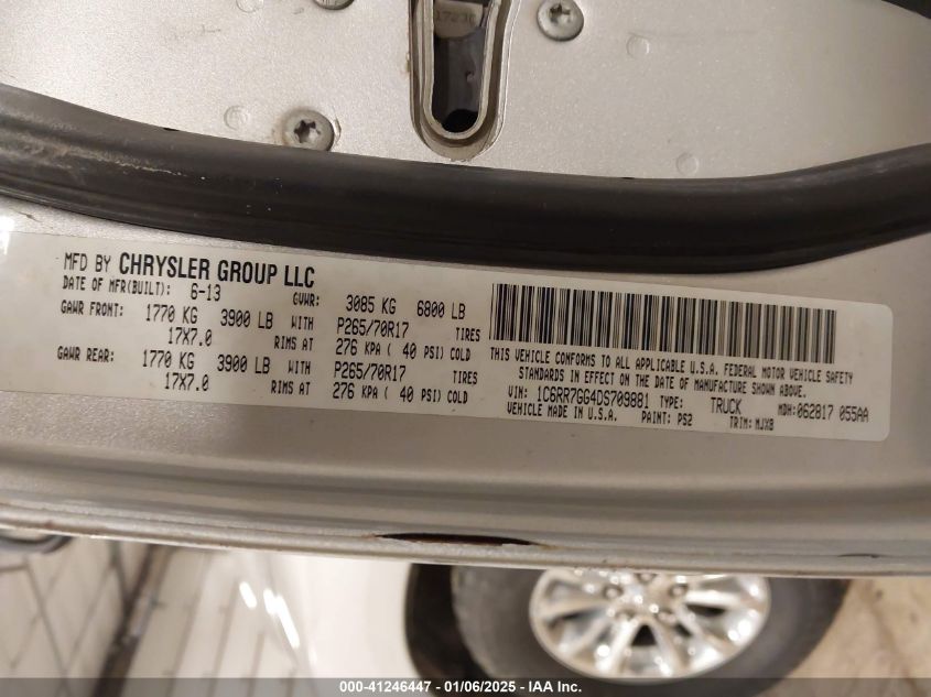 2013 Ram 1500 Slt VIN: 1C6RR7GG4DS709881 Lot: 41246447