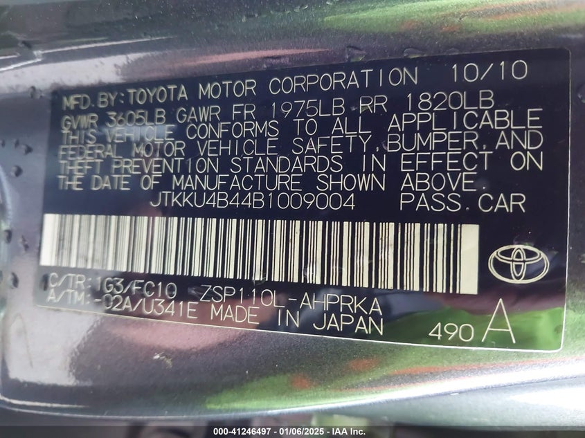2011 SCION XD VIN: JTKKU4B44B1009004