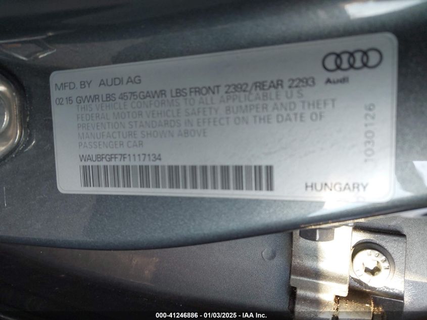 VIN WAUBFGFF7F1117134 2015 AUDI A3 no.9