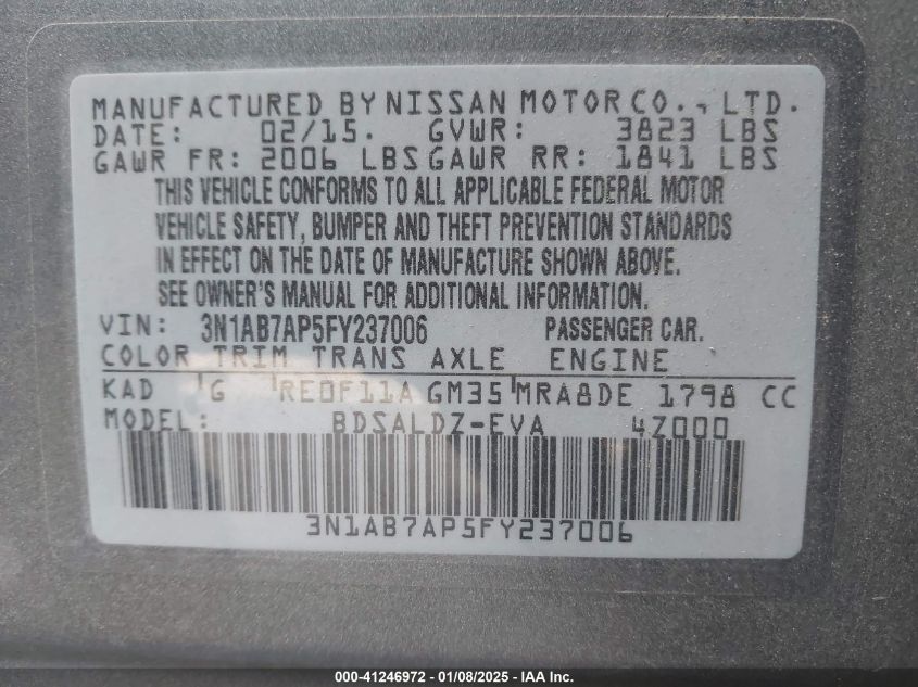 VIN 3N1AB7AP5FY237006 2015 NISSAN SENTRA no.9