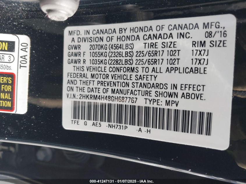 2016 HONDA CR-V SE - 2HKRM4H48GH687767