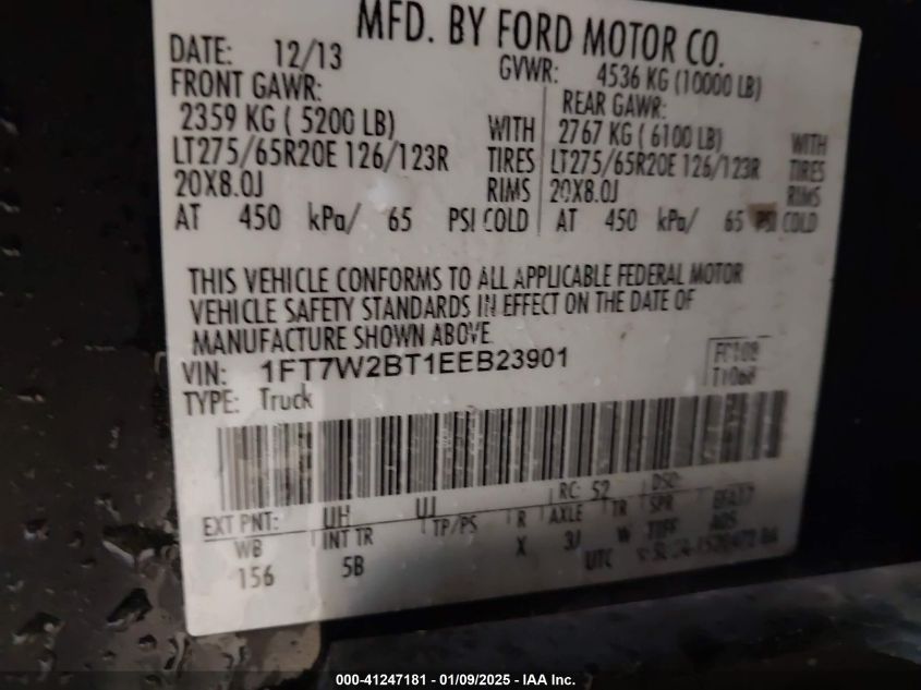 2014 Ford F-250 Lariat VIN: 1FT7W2BT1EEB23901 Lot: 42315913