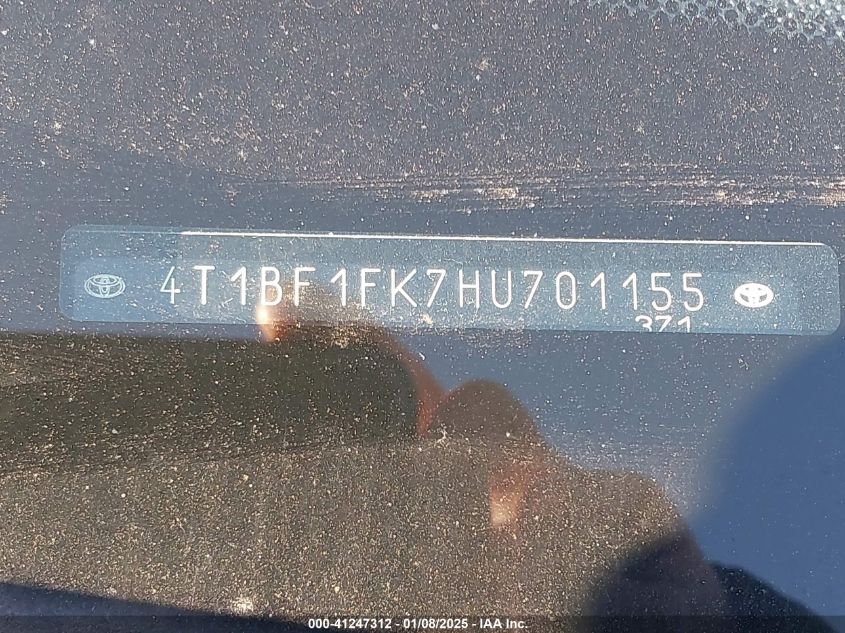 2017 Toyota Camry Xle VIN: 4T1BF1FK7HU701155 Lot: 41247312