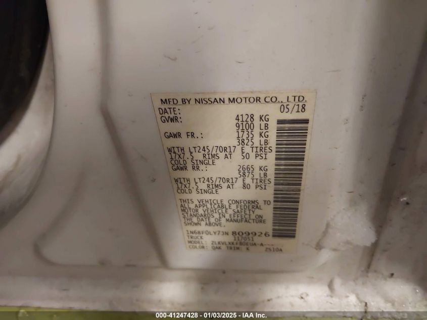 2018 Nissan Nv Cargo Nv2500 Hd Sv V6 VIN: 1N6BF0LY7JN809926 Lot: 41247428