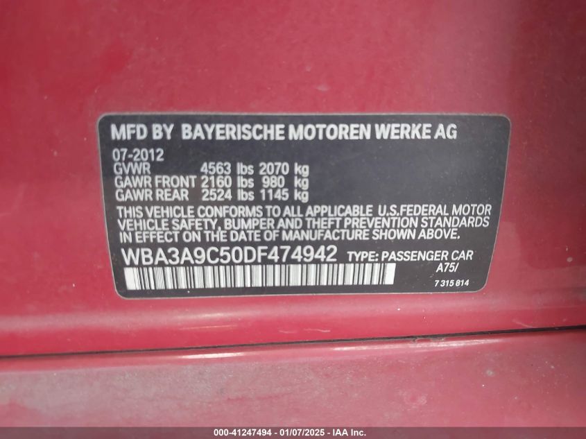 VIN WBA3A9C50DF474942 2013 BMW 3 Series, 335I no.9