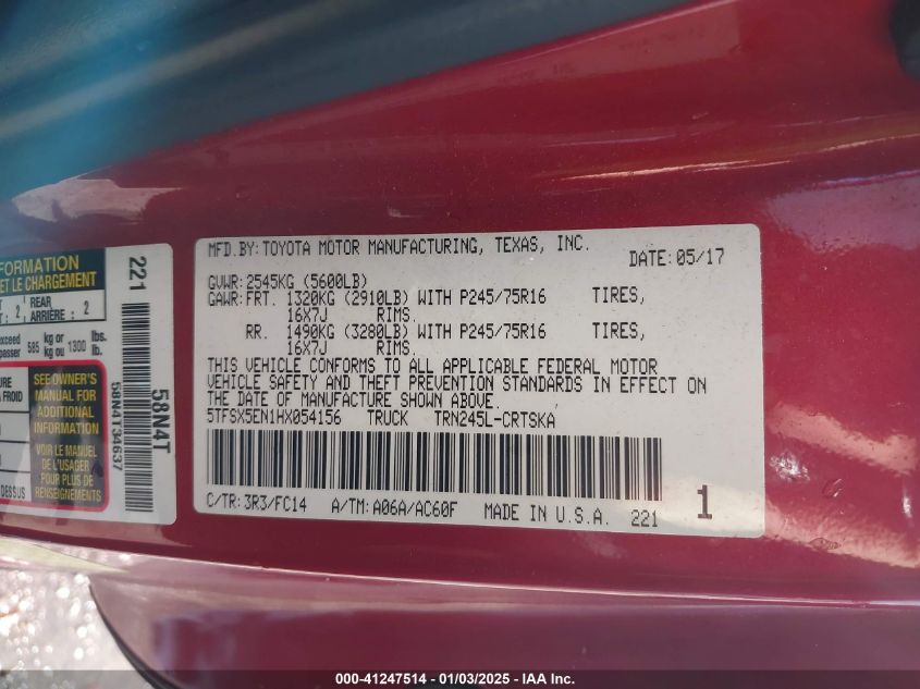 2017 TOYOTA TACOMA SR5 - 5TFSX5EN1HX054156