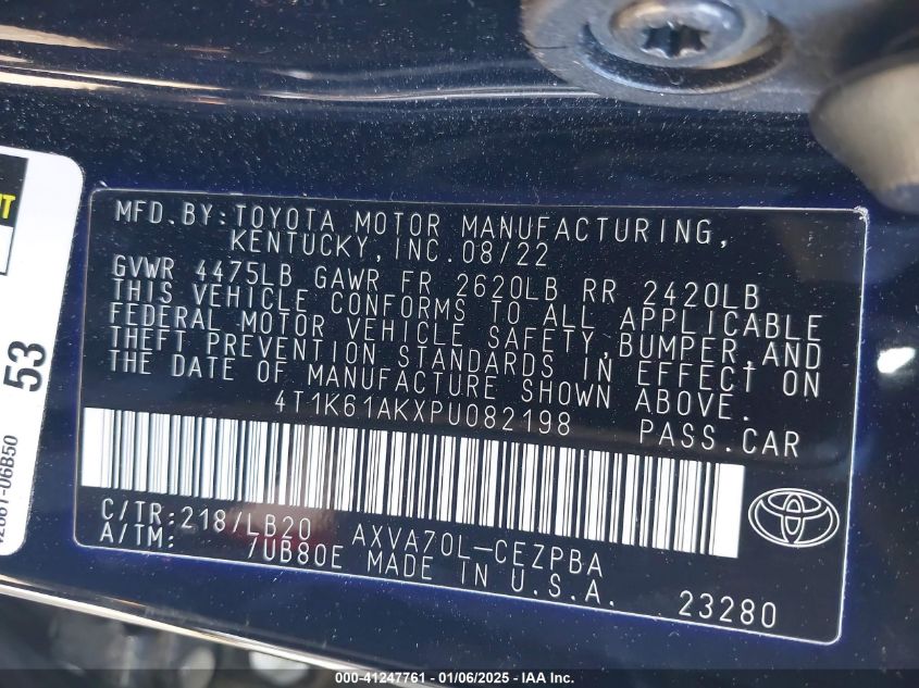 VIN 4T1K61AKXPU082198 2023 Toyota Camry, Xse no.9