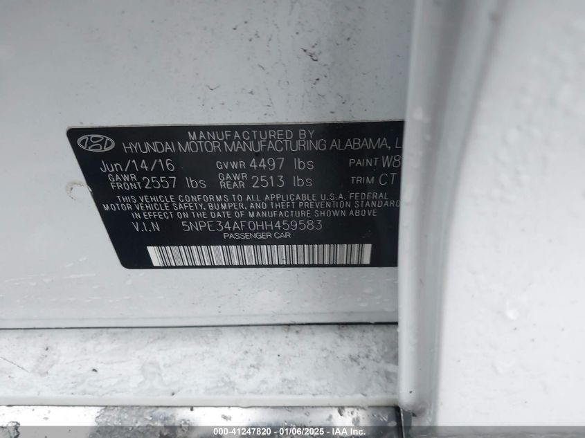 VIN 5NPE34AF0HH459583 2017 Hyundai Sonata, Sport no.9