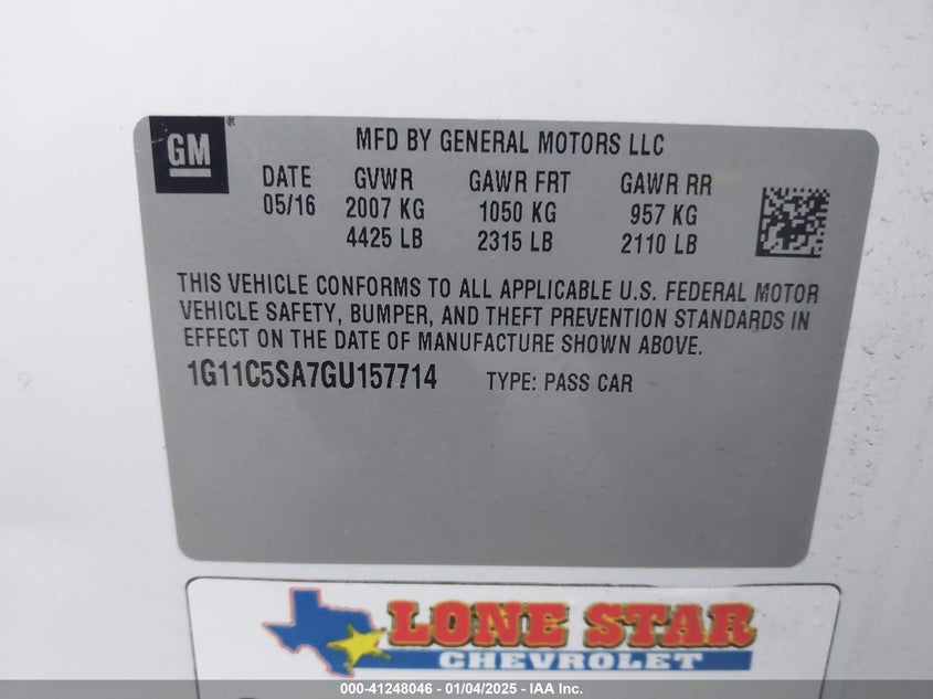 2016 CHEVROLET MALIBU LIMITED LT - 1G11C5SA7GU157714