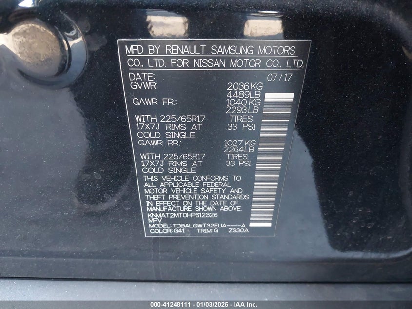 2017 NISSAN ROGUE SV - KNMAT2MT0HP612326