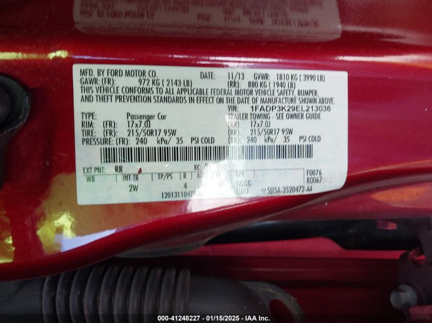 2014 FORD FOCUS SE - 1FADP3K29EL213036