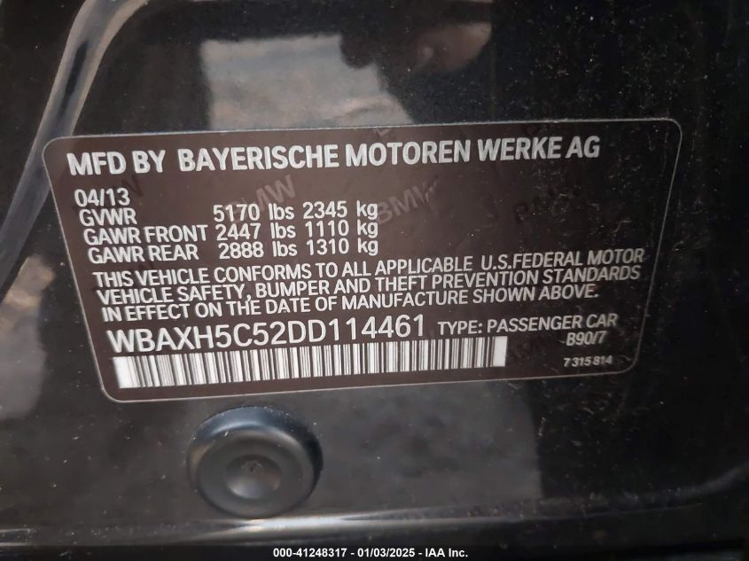 VIN WBAXH5C52DD114461 2013 BMW 528I no.9