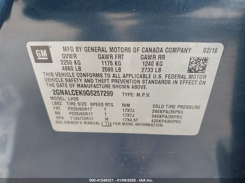 2016 CHEVROLET EQUINOX LT - 2GNALCEK9G6257299