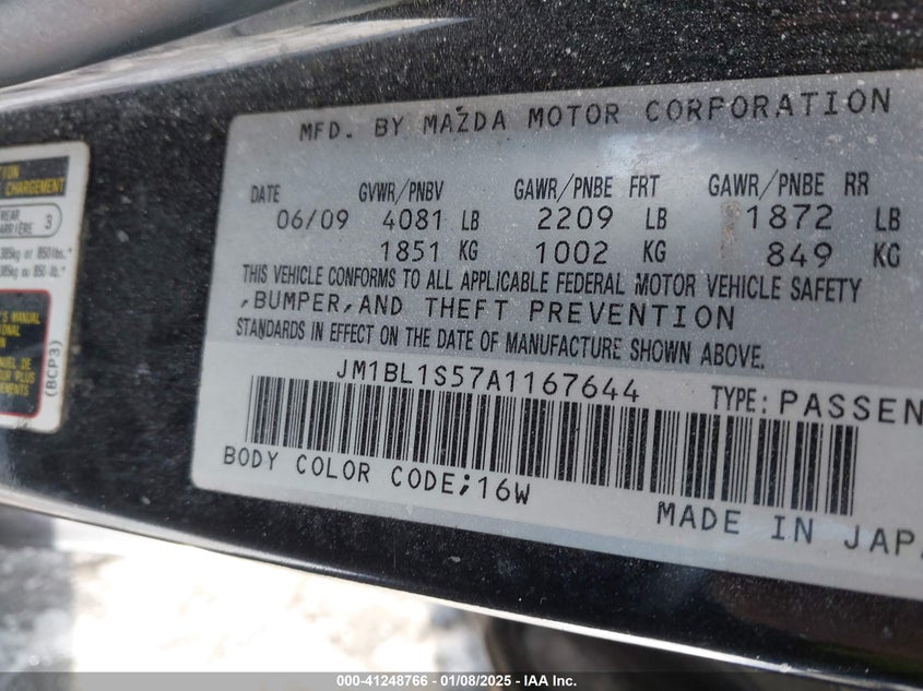 2010 MAZDA MAZDA3 VIN: JM1BL1S57A1167644