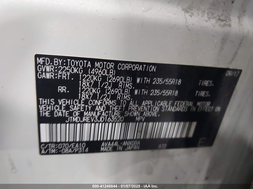 2018 TOYOTA RAV4 HYBRID LIMITED - JTMDJREV3JD163520