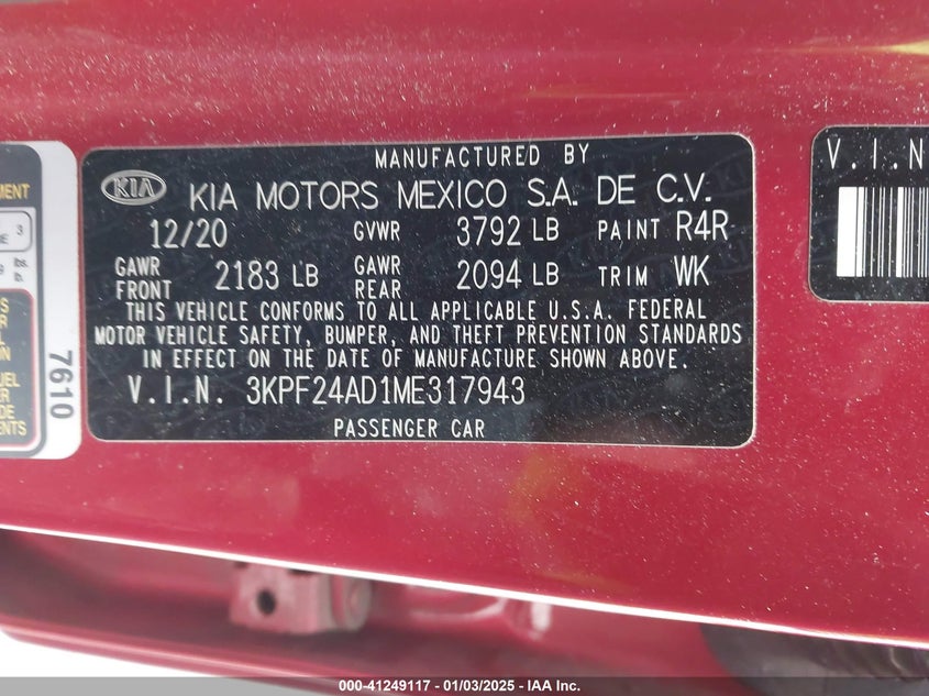 2021 KIA FORTE LXS - 3KPF24AD1ME317943