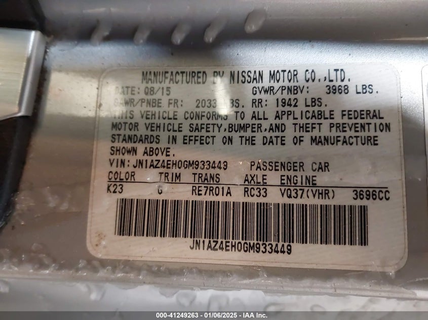 2016 NISSAN 370Z JN1AZ4EH0GM933449