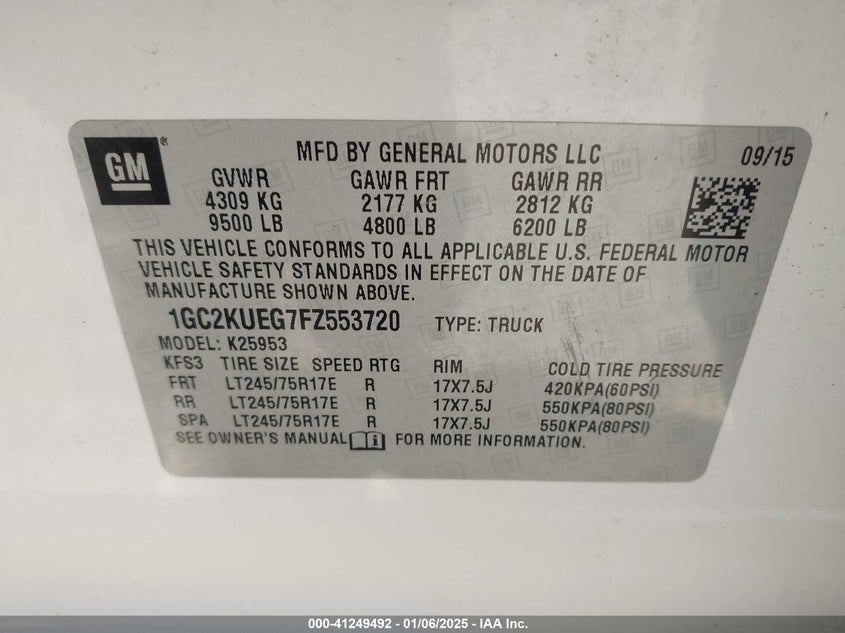 2015 CHEVROLET SILVERADO 2500HD VIN: 1GC2KUEG7FZ553720
