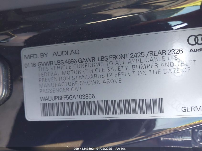 VIN WAUUPBFF5GA103856 2016 Audi A3, E-Tron 1.4T Pre... no.9