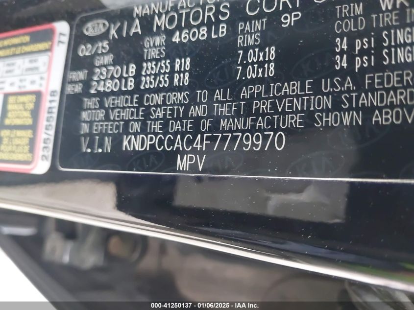 VIN KNDPCCAC4F7779970 2015 KIA SPORTAGE no.9