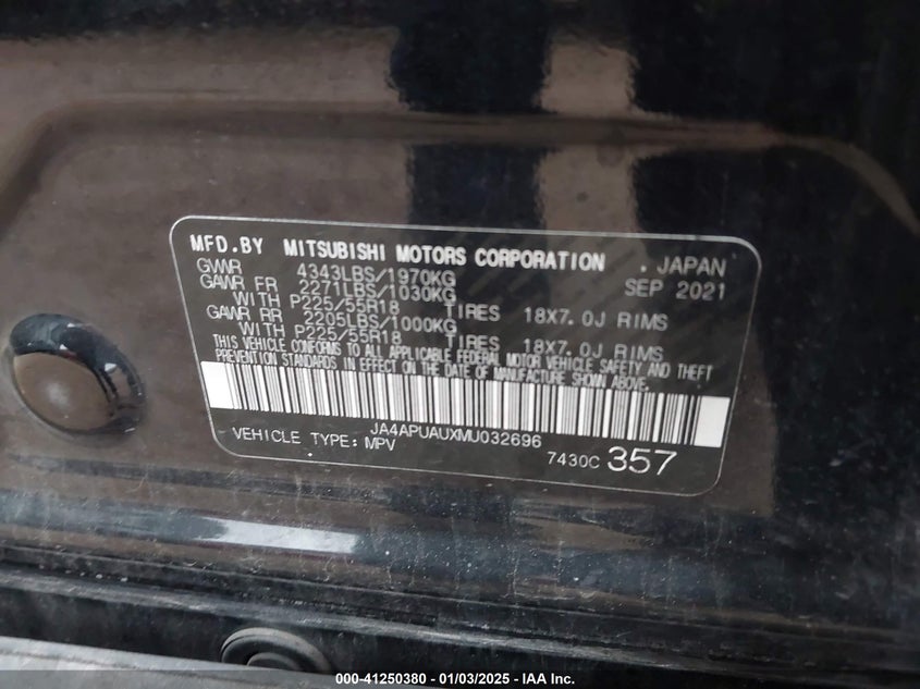 2021 MITSUBISHI OUTLANDER SPORT 2.0 BE 2WD/2.0 ES 2WD/2.0 LE 2WD/2.0 S 2WD - JA4APUAUXMU032696