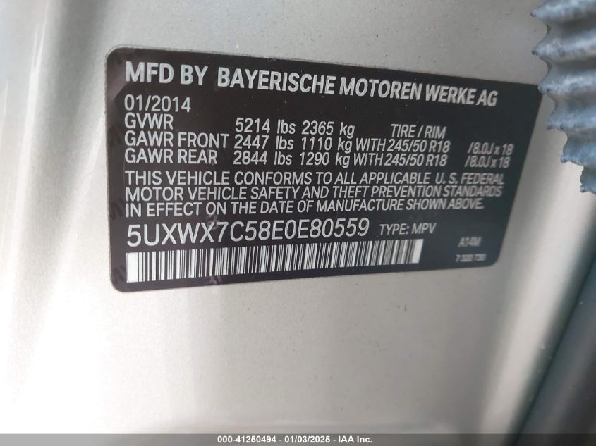 2014 BMW X3 XDRIVE35I - 5UXWX7C58E0E80559