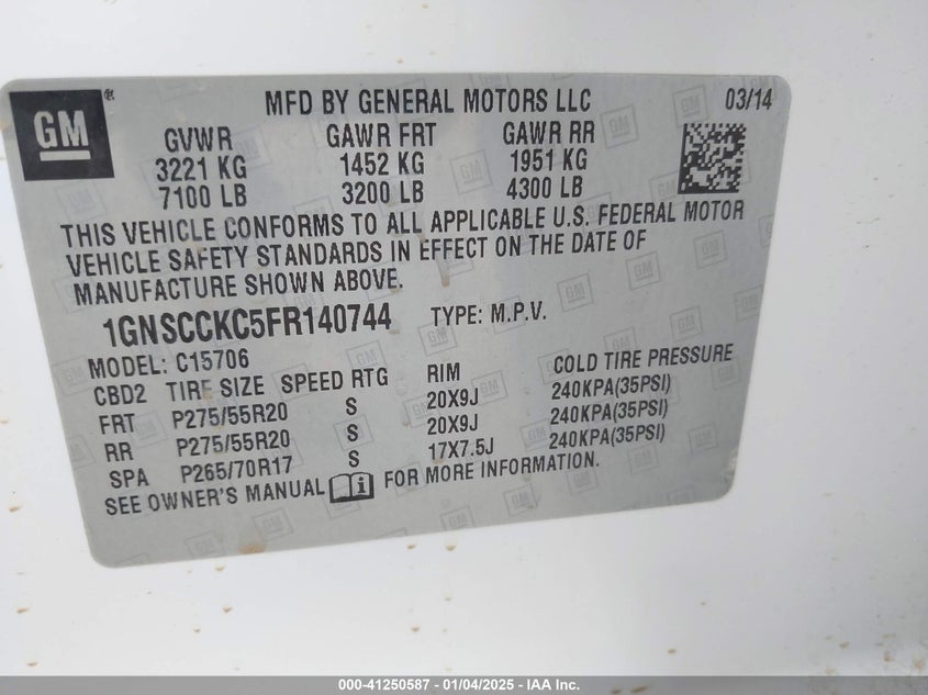 2015 CHEVROLET TAHOE LTZ - 1GNSCCKC5FR140744