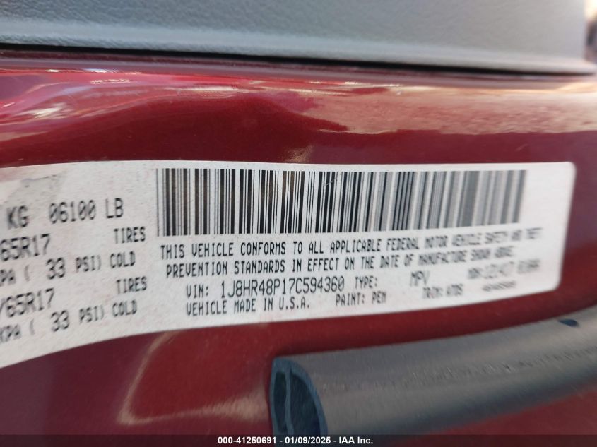 2007 Jeep Grand Cherokee Laredo VIN: 1J8HR48P17C594360 Lot: 41250691
