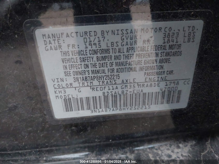 2017 Nissan Sentra S VIN: 3N1AB7AP8HY252215 Lot: 41250895