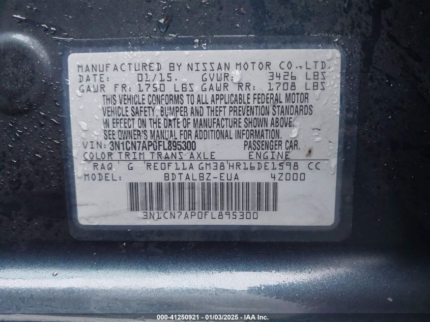 VIN 3N1CN7AP0FL895300 2015 Nissan Versa, 1.6 SV no.9