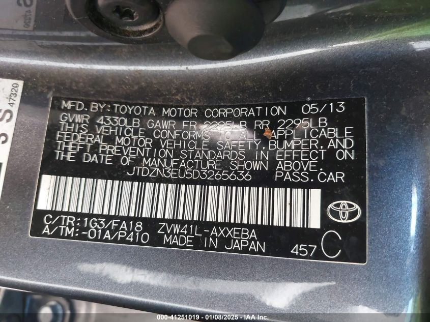 VIN JTDZN3EU5D3265636 2013 Toyota Prius, V Three no.9