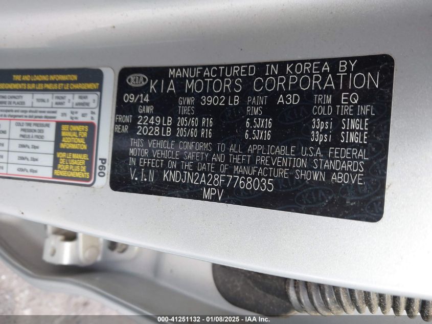 VIN KNDJN2A28F7768035 2015 KIA Soul no.9