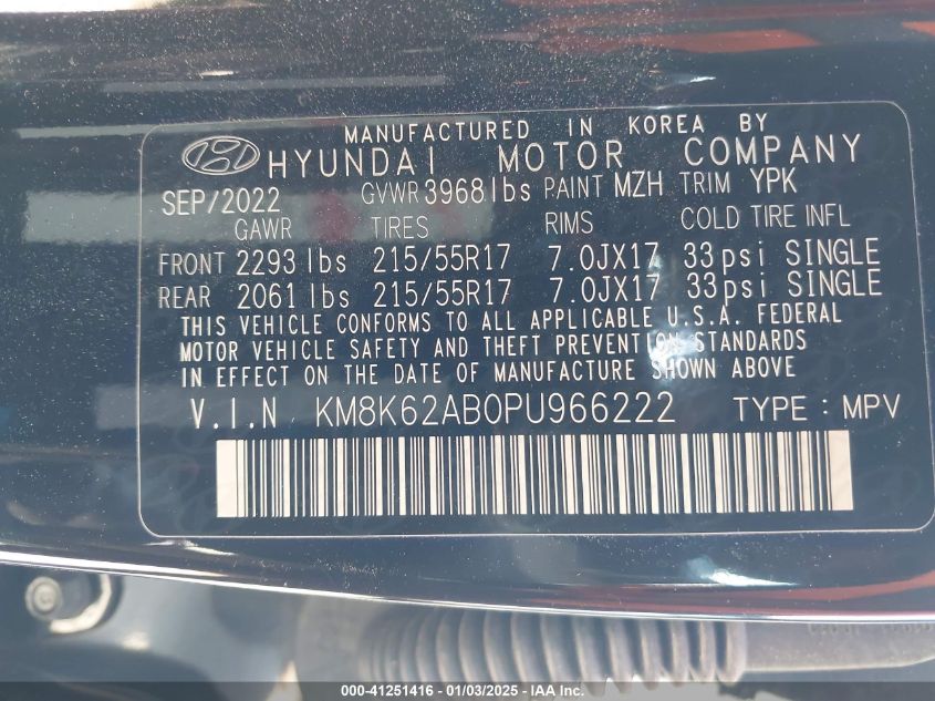 VIN KM8K62AB0PU966222 2023 HYUNDAI KONA no.9