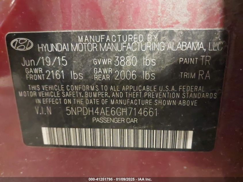 VIN 5NPDH4AE6GH714661 2016 Hyundai Elantra, SE no.9