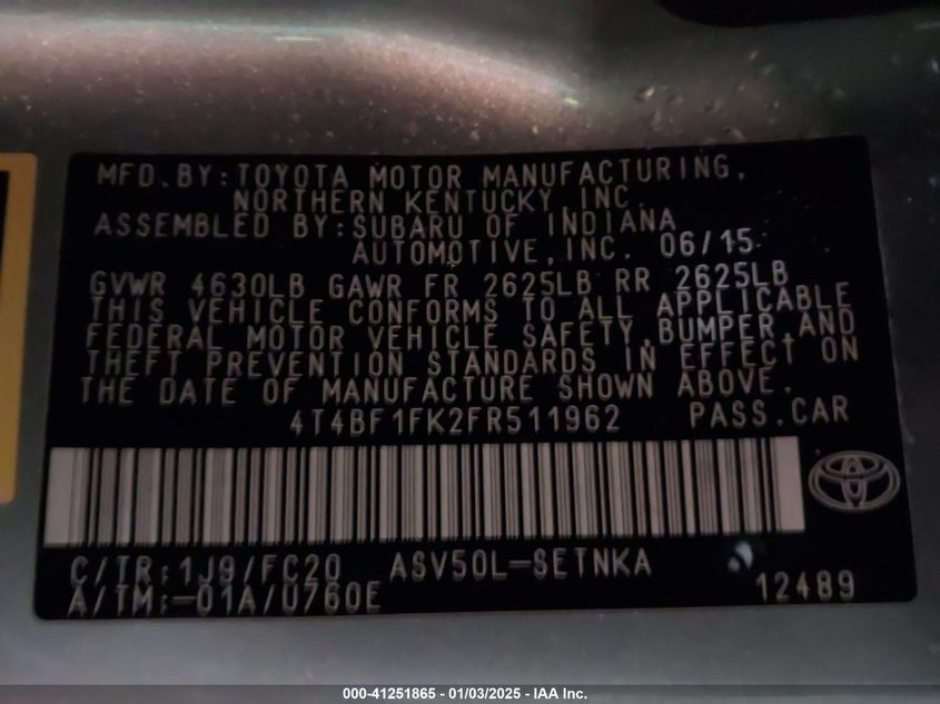2015 TOYOTA CAMRY VIN: 4T4BF1FK2FR511962