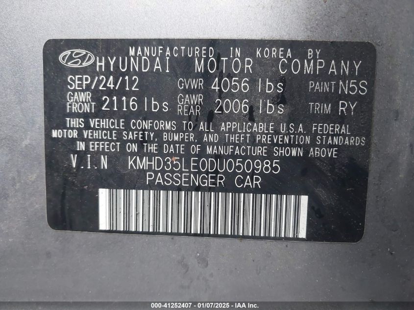 VIN KMHD35LE0DU050985 2013 Hyundai Elantra, GT Base... no.9