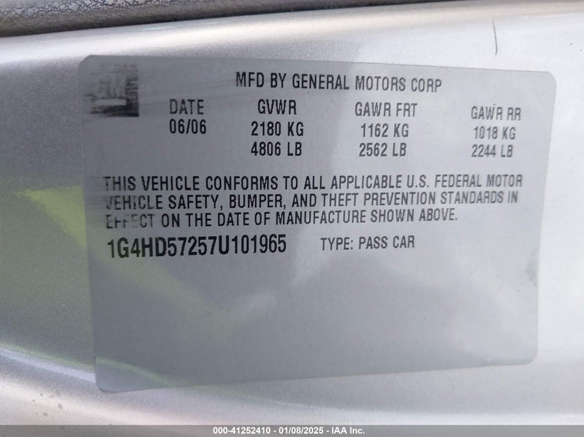 2007 BUICK LUCERNE VIN: 1G4HD57257U101965