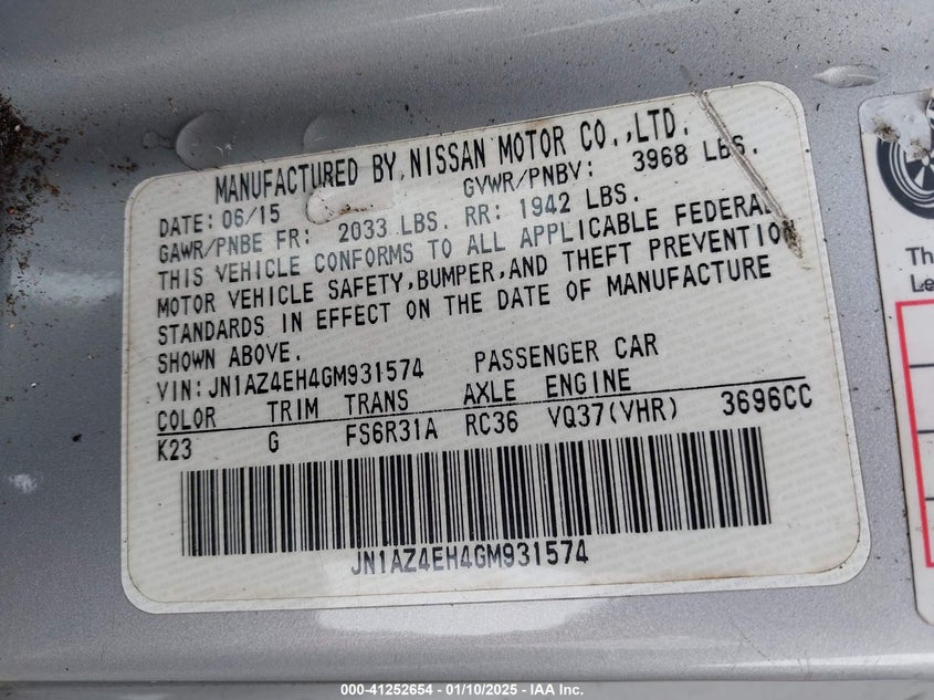 2016 NISSAN 370Z SPORT - JN1AZ4EH4GM931574