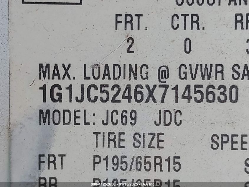 1999 Chevrolet Cavalier VIN: 1G1JC5246X7145630 Lot: 41252658