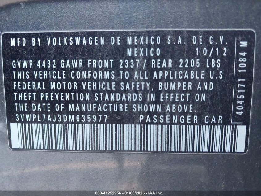 VIN 3VWPL7AJ3DM635977 2013 Volkswagen Jetta, Sportw... no.9