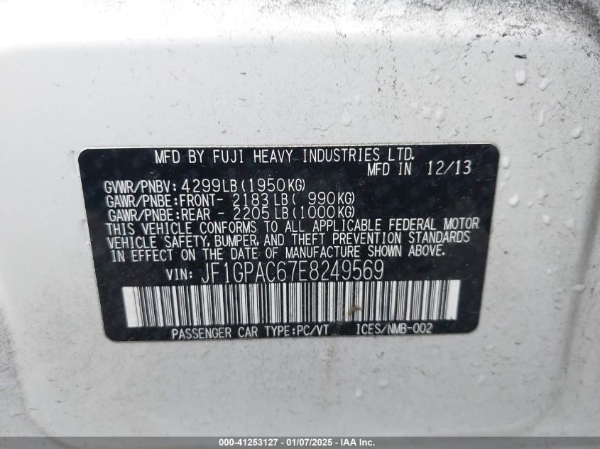 VIN JF1GPAC67E8249569 2014 Subaru Impreza, 2.0I Pre... no.9