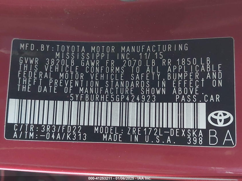 2016 TOYOTA COROLLA S PLUS - 5YFBURHE5GP424923