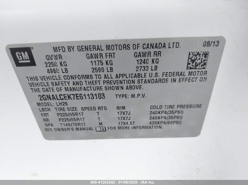 VIN 2GNALCEK7E6113103 2014 Chevrolet Equinox, 2LT no.9