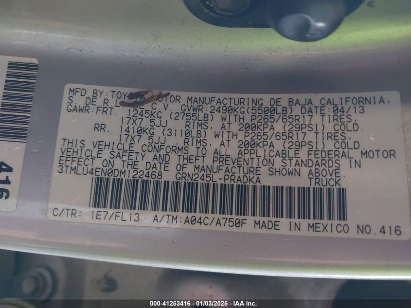 2013 TOYOTA TACOMA DOUBLE CAB - 3TMLU4EN0DM122468