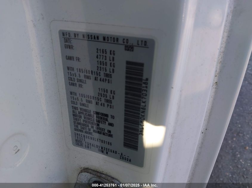 2020 Nissan Nv200 Sv Xtronic Cvt VIN: 3N6CM0KN8LK70318 Lot: 41253761